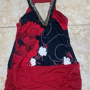 Baby Phat Red and Black Floral Halter Dress